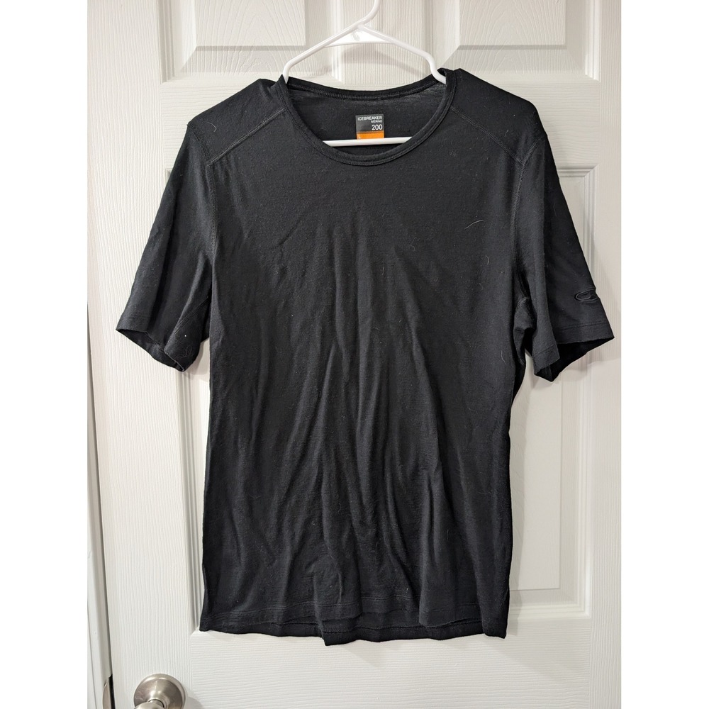 Icebreaker Merino, Mens Large 200 Oasis Short Sleeve Crew Thermal Top, Black